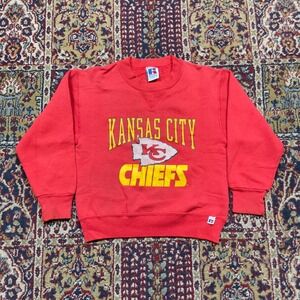 VTG 90s Youth Kansas City Chiefs Russell Athletic Red Logo Sweatshirt Size S USA